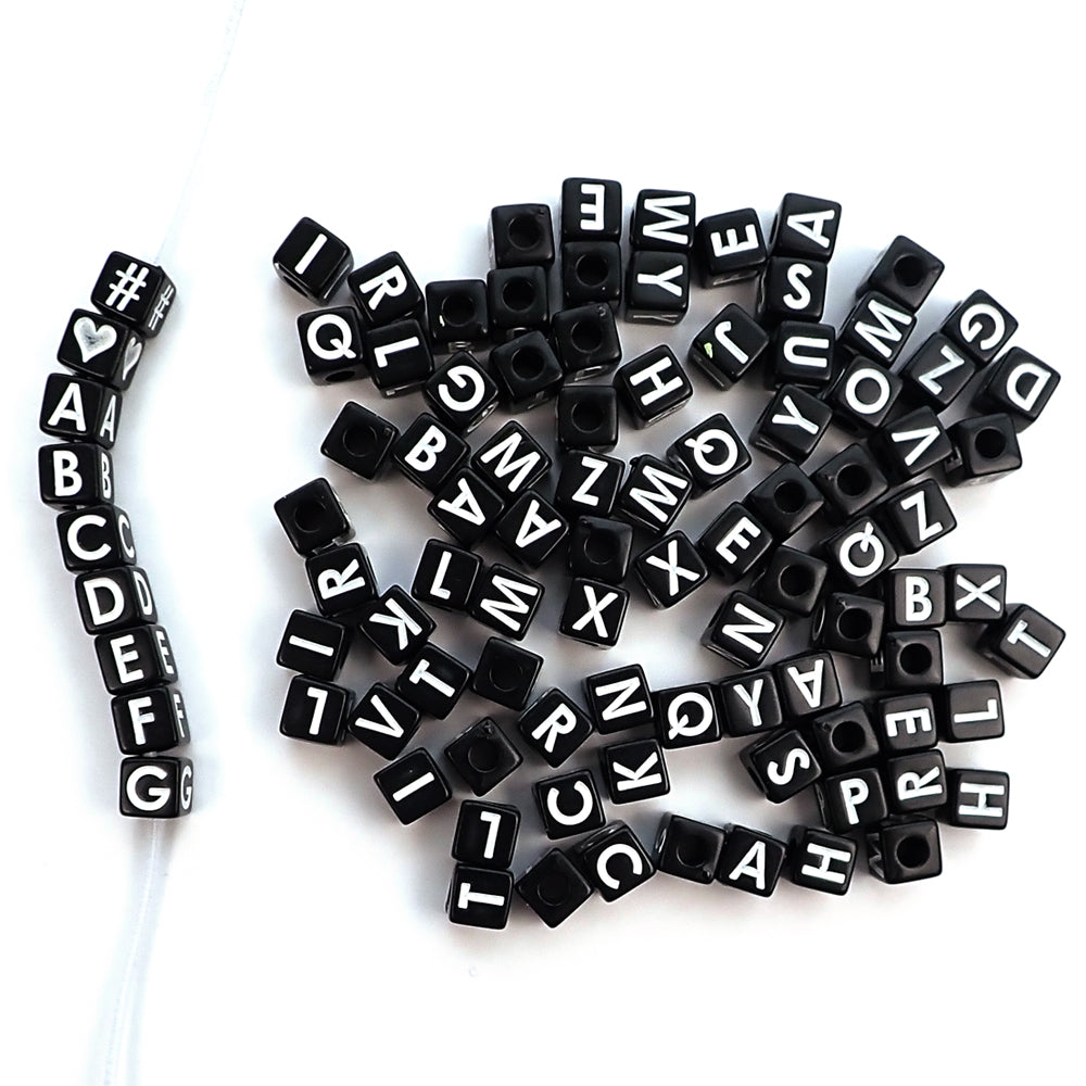 Plastic Black Vertical Hole 8mm Cube Beads, Single Numbers or Letters, -  Pony Bead Store